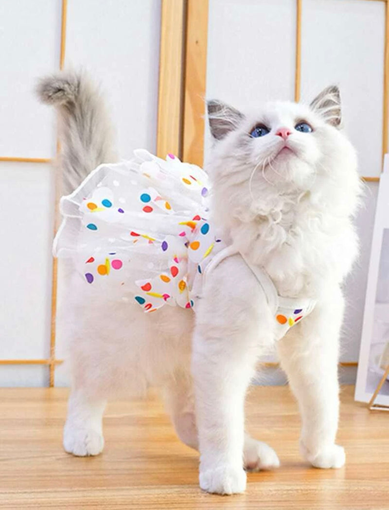 Vestido para mascotas de malla con estampado de lunares