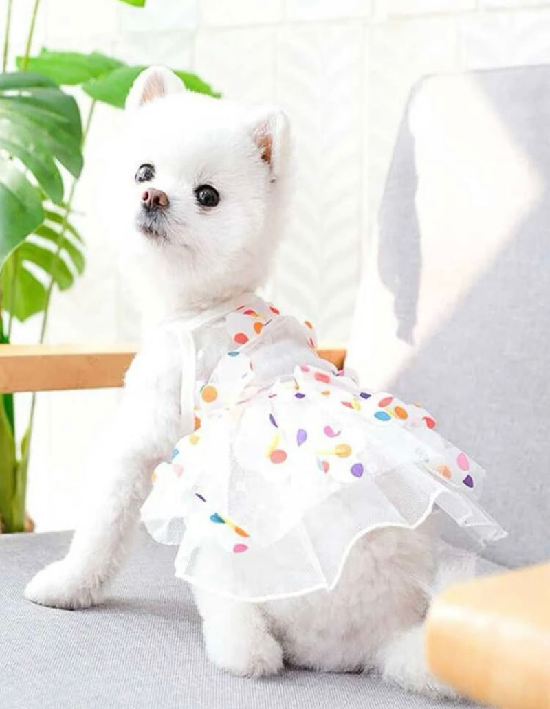 Vestido para mascotas de malla con estampado de lunares