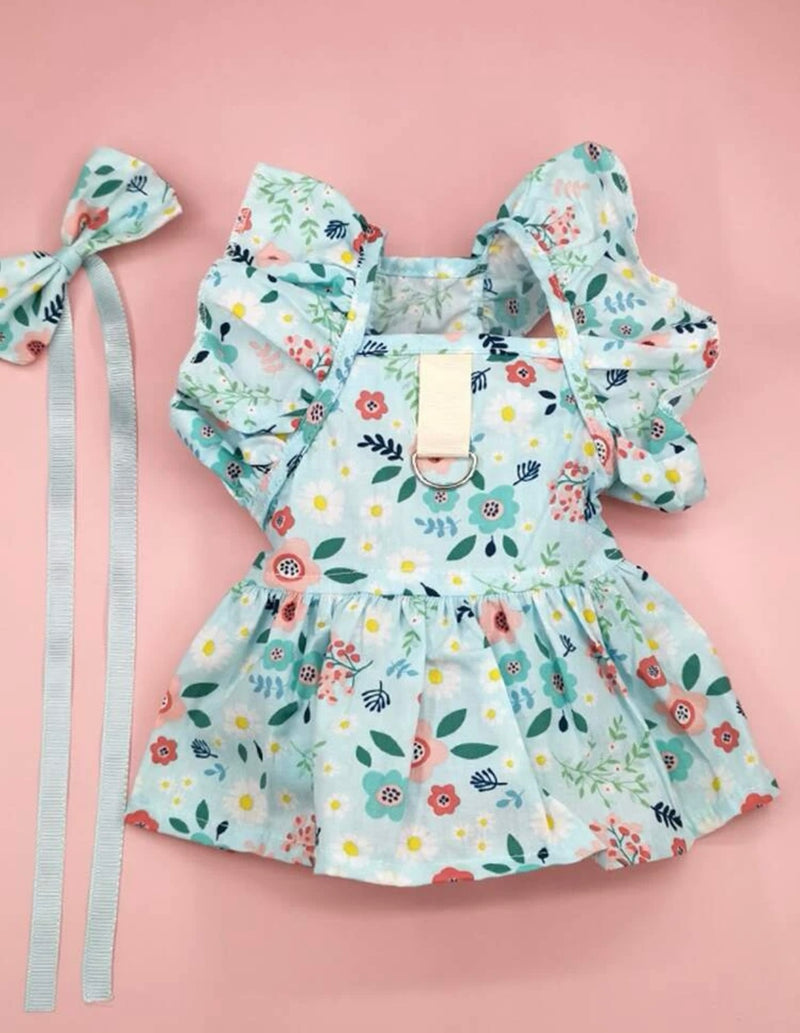 Vestido de mascota con estampado floral y lazo