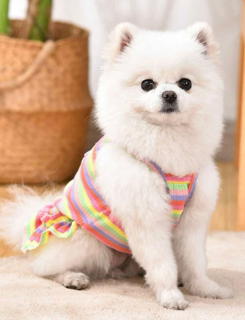 Vestido de mascota con bordado de cereza con estampado de rayas